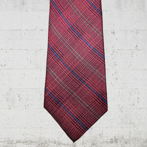 80s Vintage Barbara Blank Burgundy Houndstooth Textured Silk Neck Tie 3.75 x 56